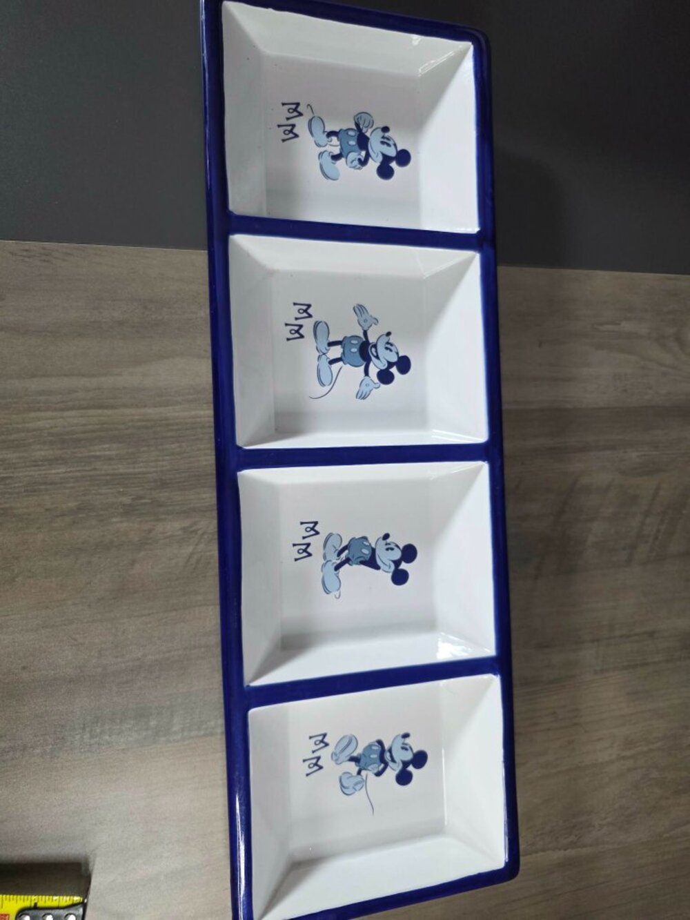 Vintage Disney Classic Mickey Mouse Blue White Ceramic 4 Section Serving Tray